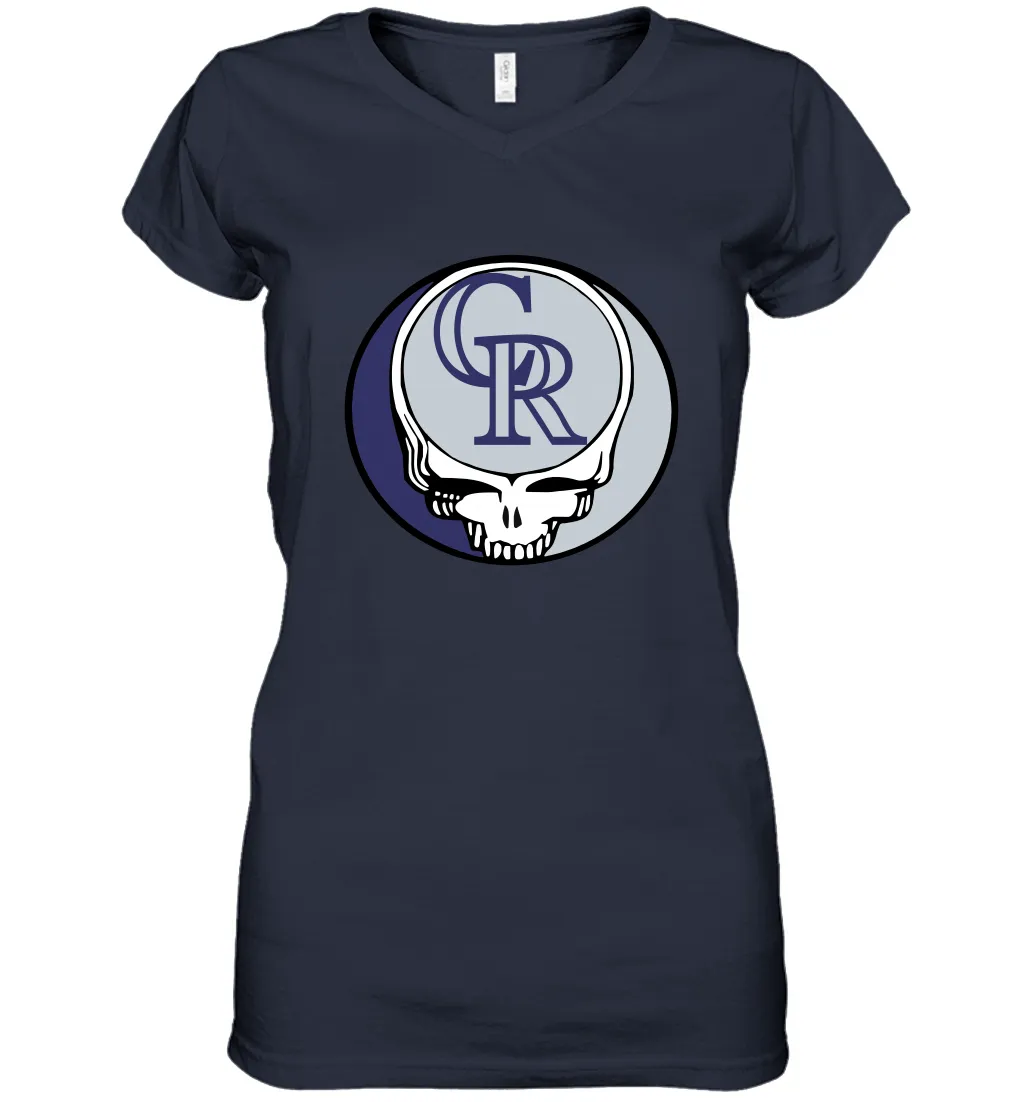 Colorado Rockies Grateful Dead Steal Your Face Baseball Womens V-Neck T-Shirt