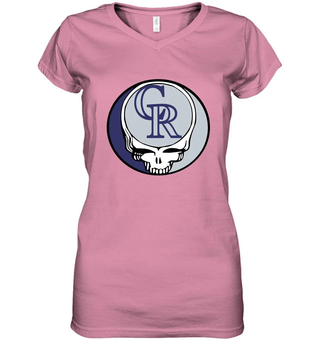 Colorado Rockies Grateful Dead Steal Your Face Baseball Womens V-Neck T-Shirt