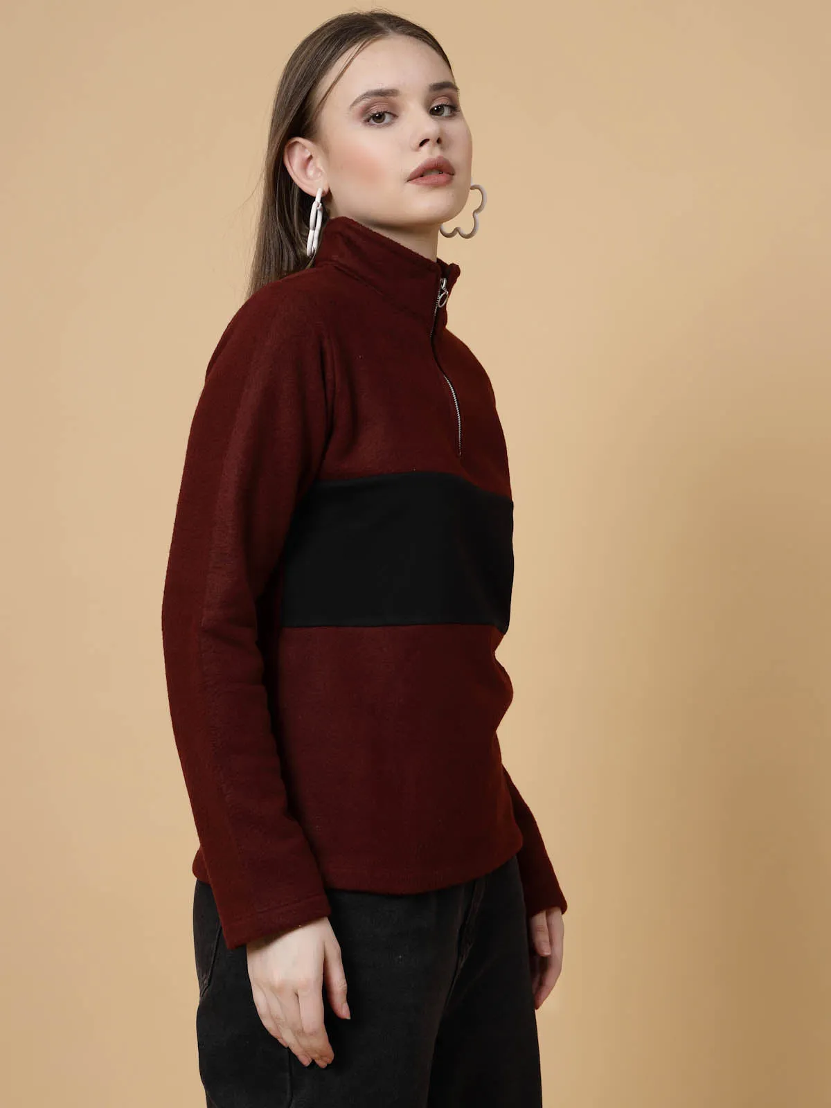 Colorblock High Neck Sweatshirt