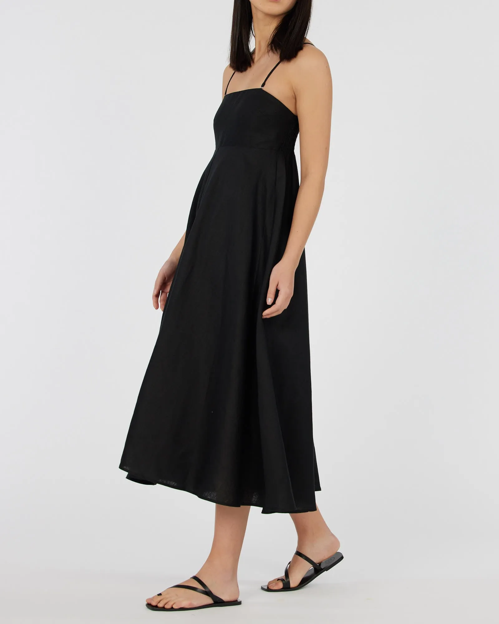 Corinna Linen Midi Dress - Black