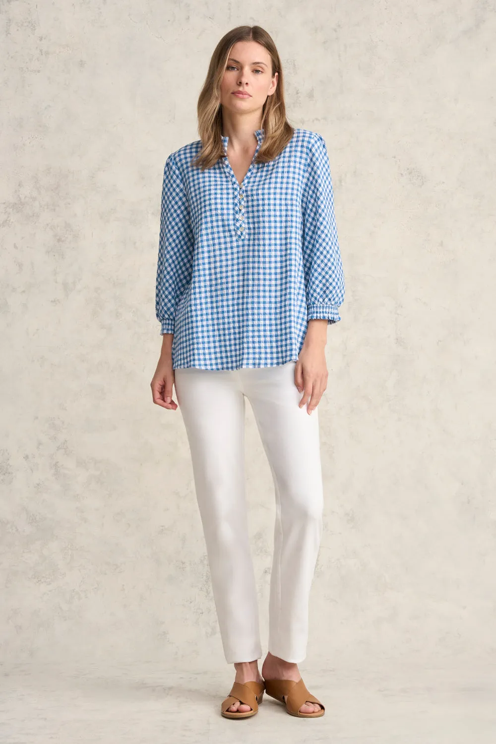 Cotton Gingham Blouse - Blue Gingham