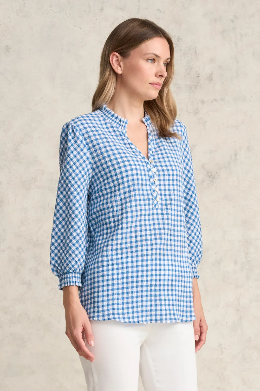 Cotton Gingham Blouse - Blue Gingham