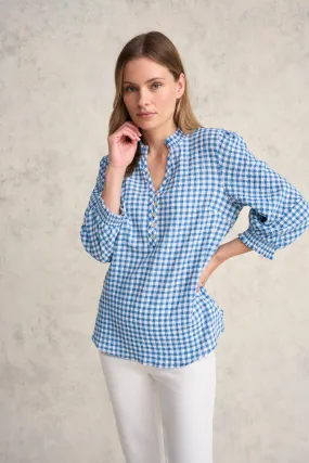 Cotton Gingham Blouse - Blue Gingham