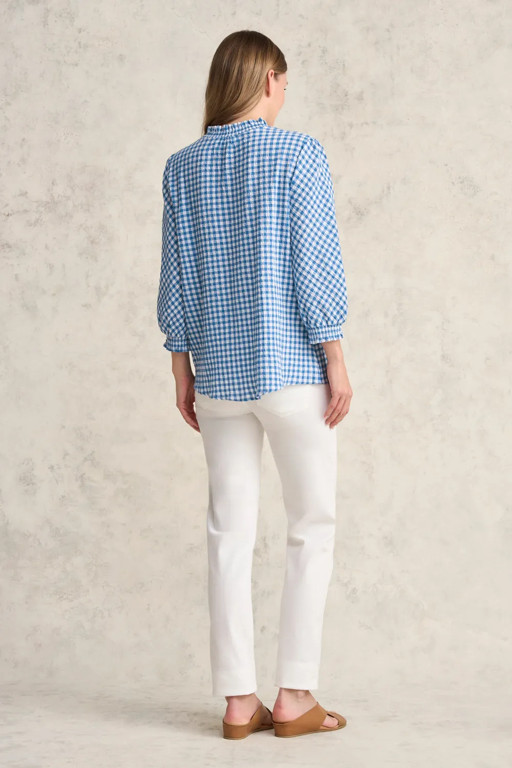 Cotton Gingham Blouse - Blue Gingham