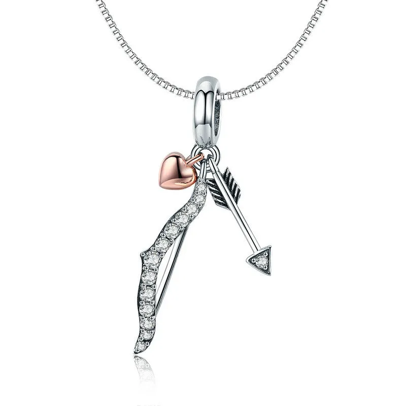 Cupid's Sparkling Bow & Arrow Charm 925 Sterling Silver