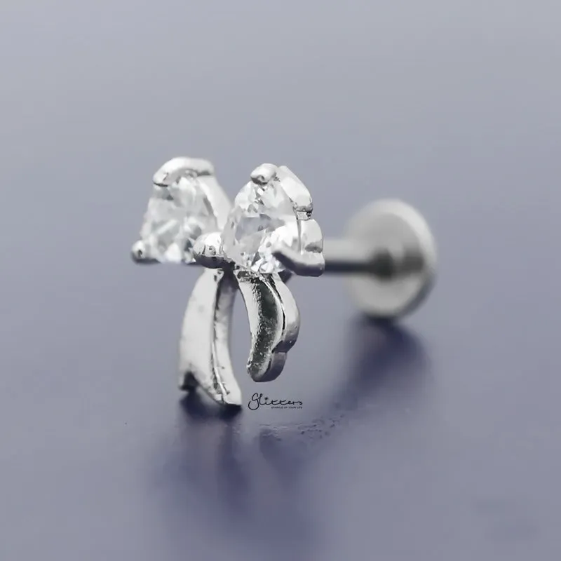 C.Z Bow Tragus Cartilage Earring - Ball End | Flat Back