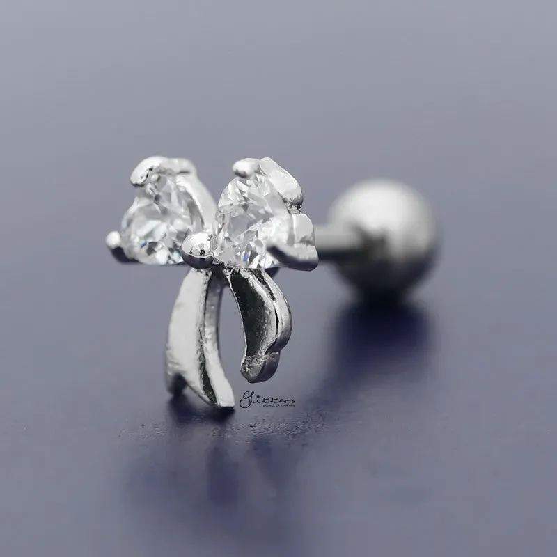 C.Z Bow Tragus Cartilage Earring - Ball End | Flat Back