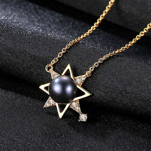 Diamond Star add a Pearl Necklace Create with s925 Sterling Silver 18K Gold Plated