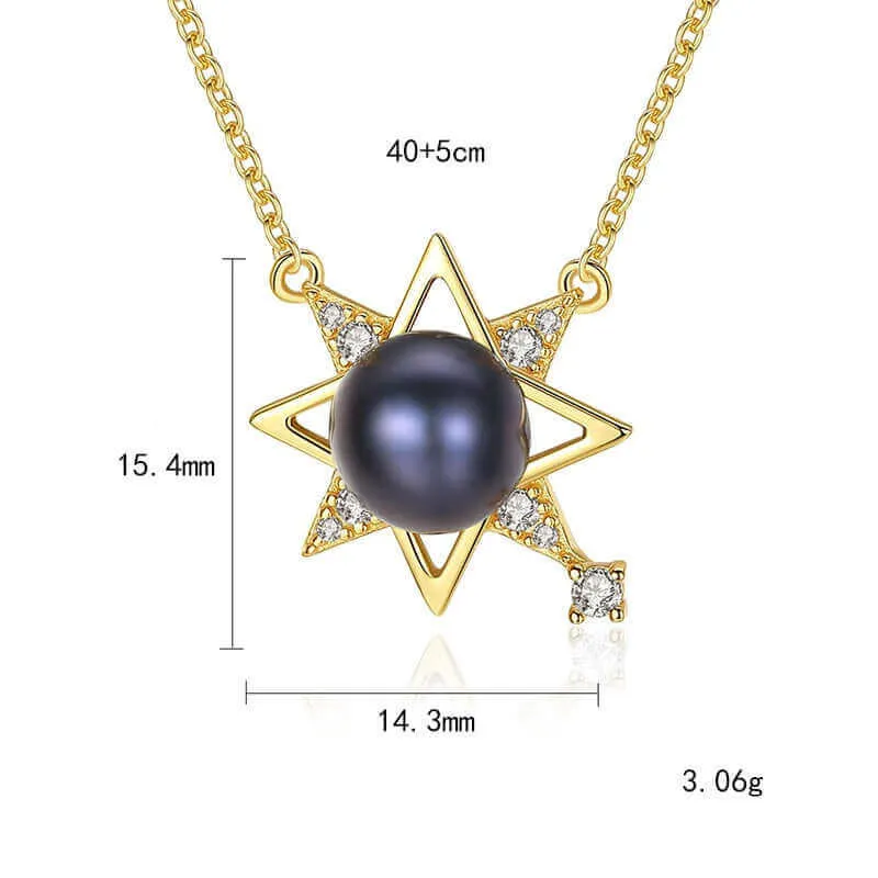 Diamond Star add a Pearl Necklace Create with s925 Sterling Silver 18K Gold Plated