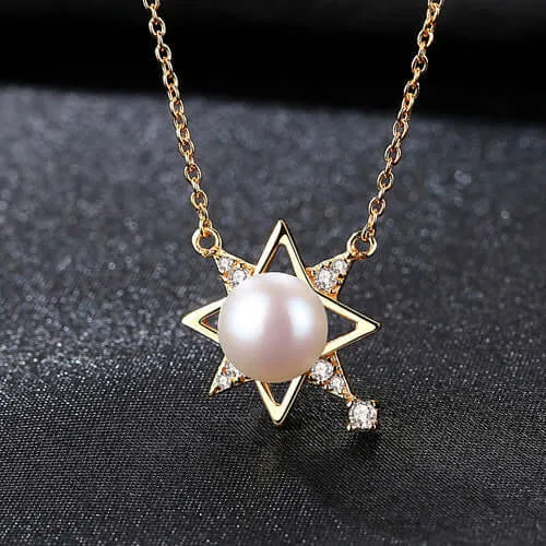 Diamond Star add a Pearl Necklace Create with s925 Sterling Silver 18K Gold Plated