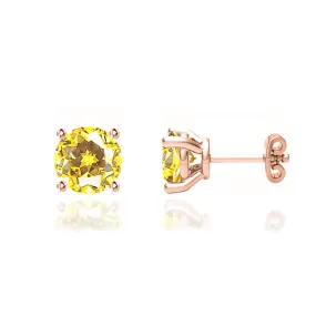 DOVE - Round Yellow Sapphire 18k Rose Gold Stud Earrings