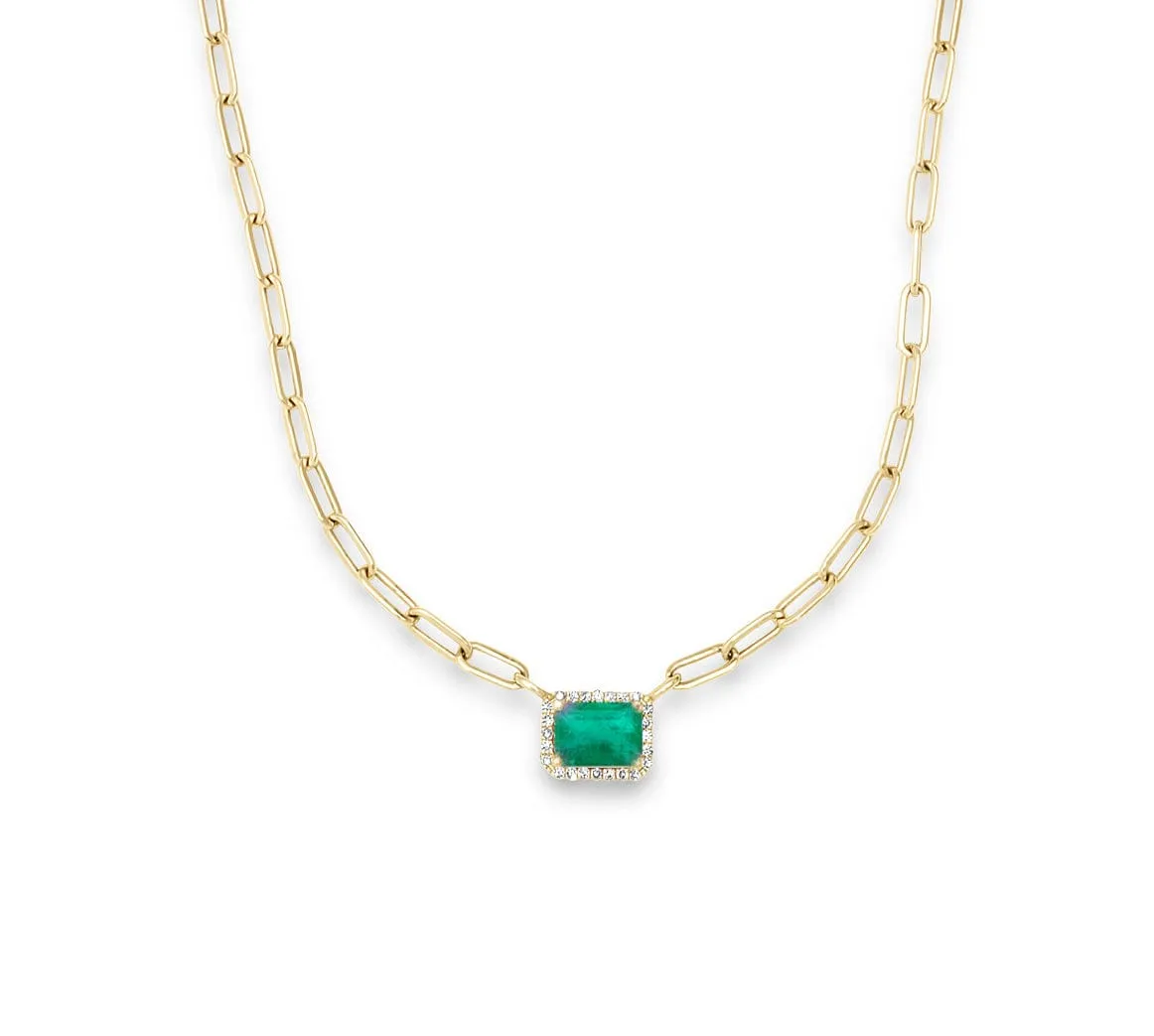 Emerald and Diamond Paper Clips Chain Necklace