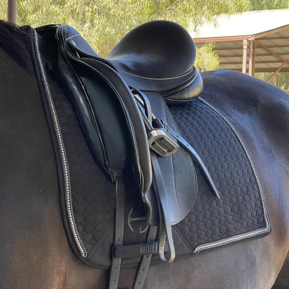 European Cotton Dressage Saddle Pad - Black with Crystal & Gunmetal Trim