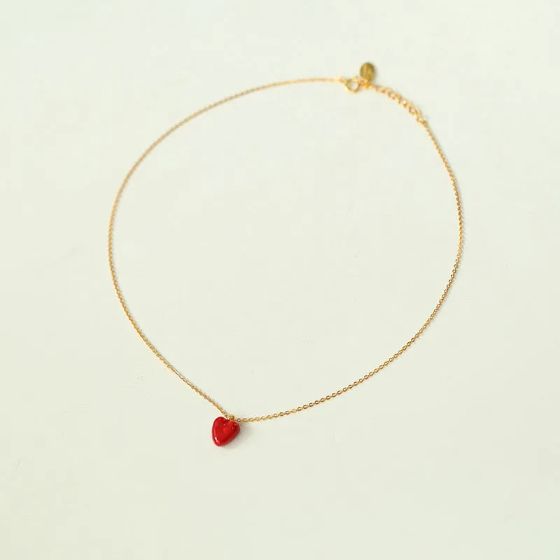 Fashionable Red Enamel Heart Necklace