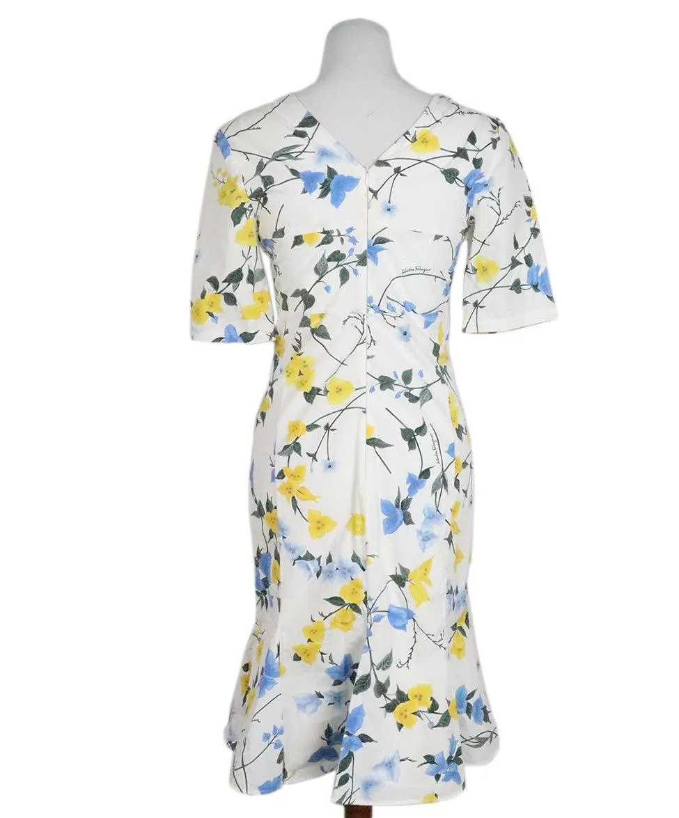 Ferragamo White Floral Print Cotton Dress sz 2