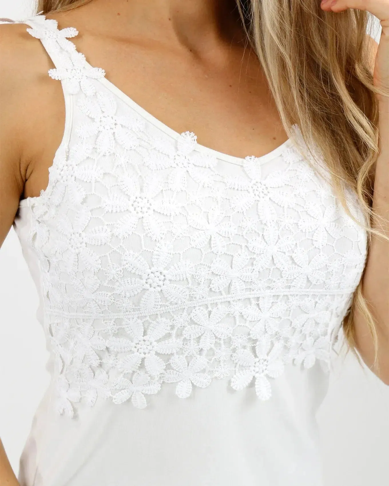 Floral Lace Tank Top - Snow White