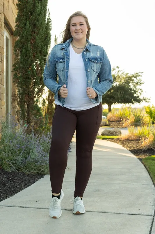 Full Length Leggings with Pocket in Brown