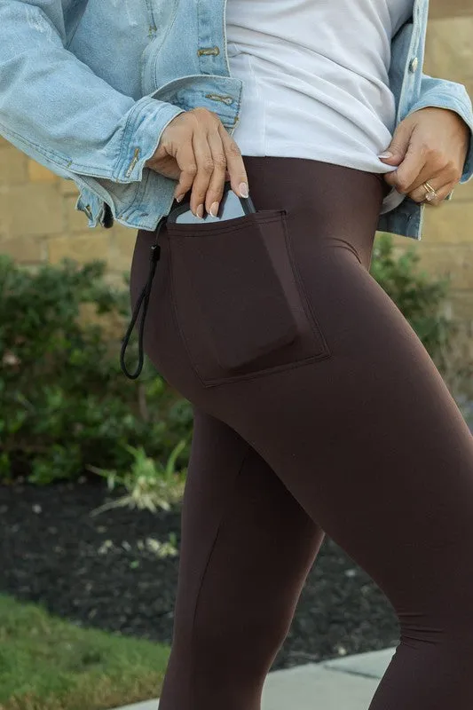 Full Length Leggings with Pocket in Brown