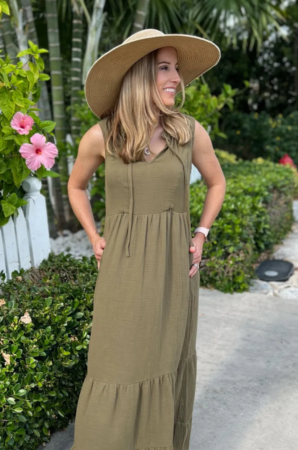 Gauze Nursing Midi With Pockets- Olive