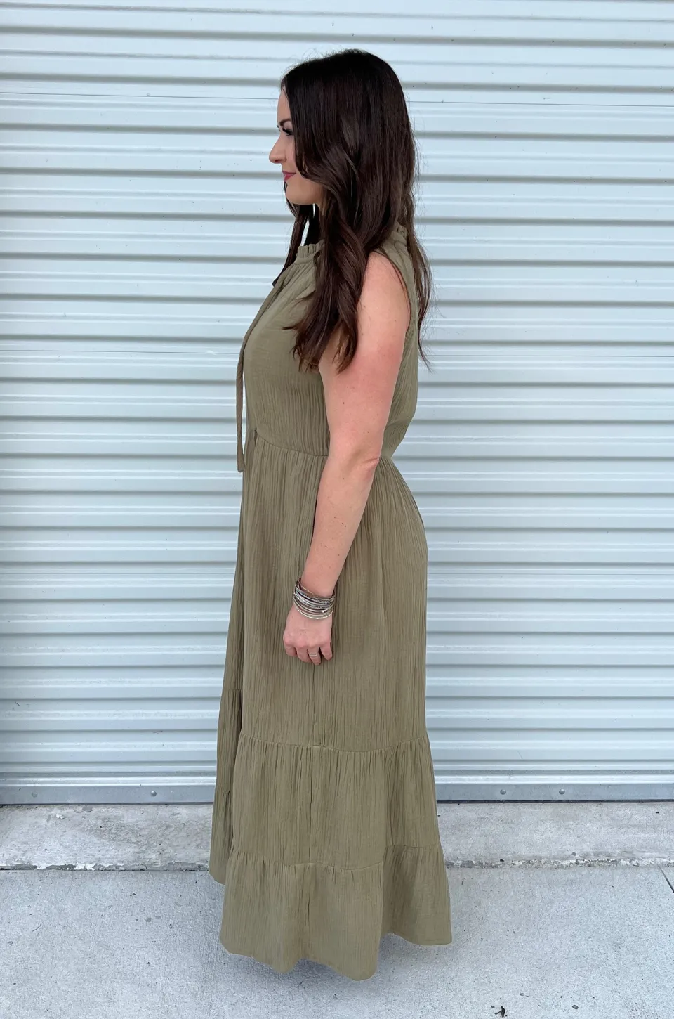 Gauze Nursing Midi With Pockets- Olive