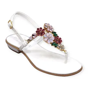 Gilda White Sandals With Light Pink Crystals.