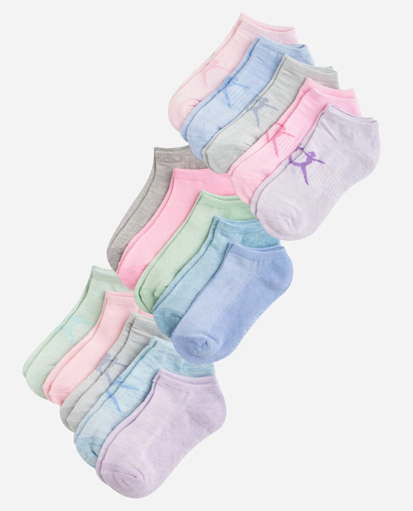 Girls 15-Pack Dancer Half Cushion No Show Socks