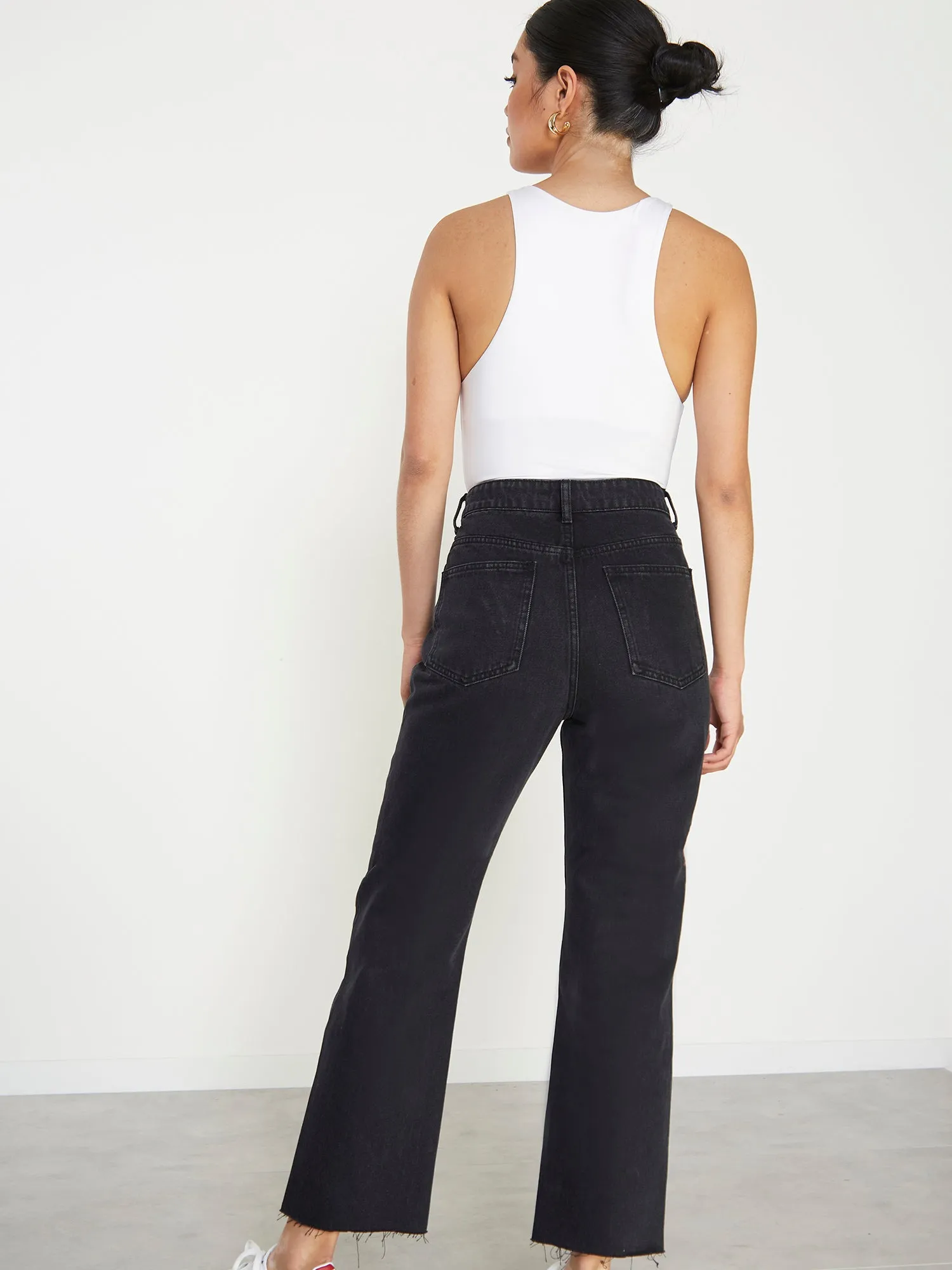 Glamorous Black Cut Off Straight Leg Jeans