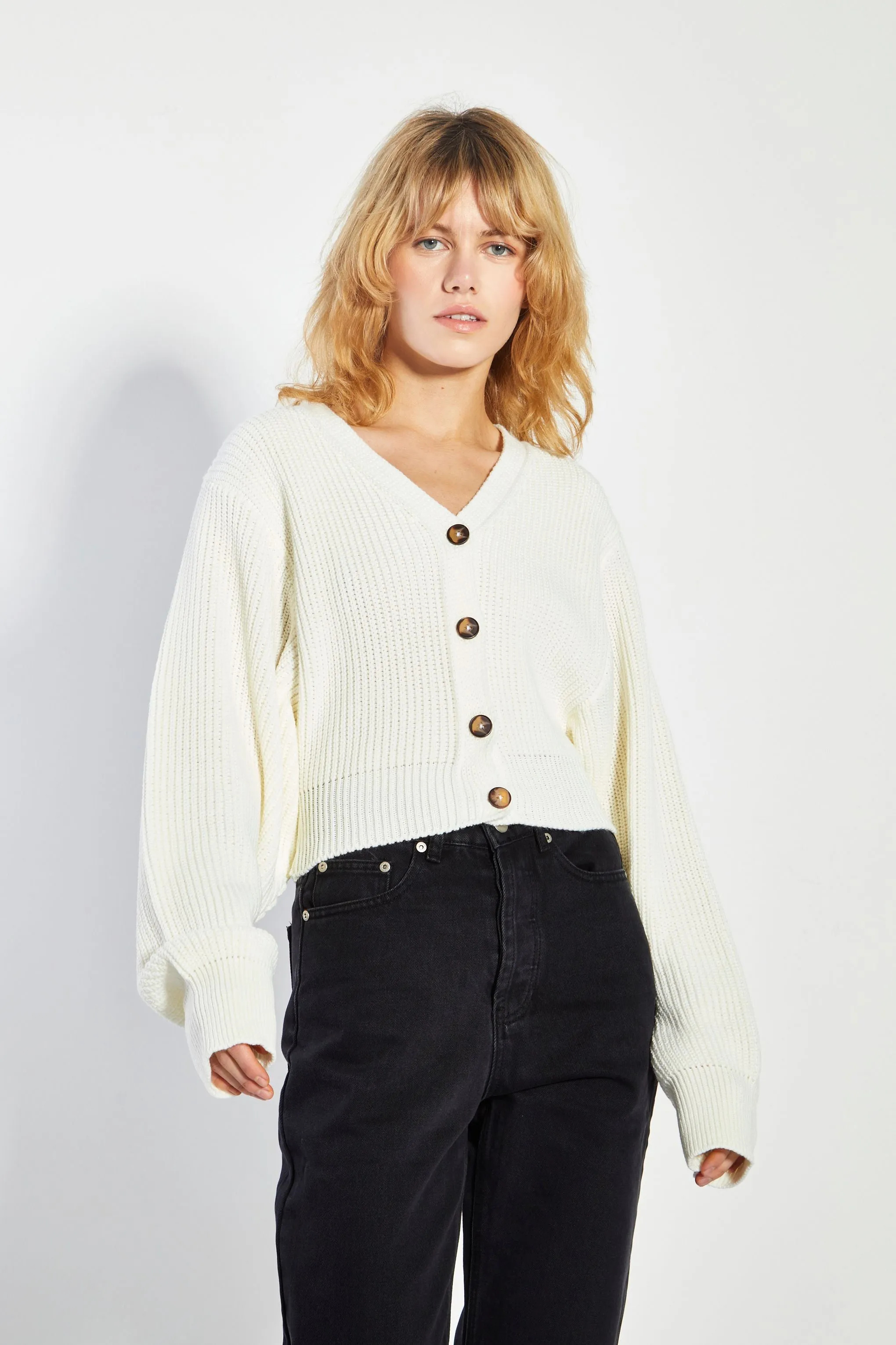 Glamorous Bone White button Front Knit Cardigan