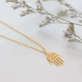 Gold Hamsa Charm Necklace, Gold Dipped Necklace, Minimalist Necklace, Delicate Chain Necklace, Gift Necklace, Gold Necklace MN102