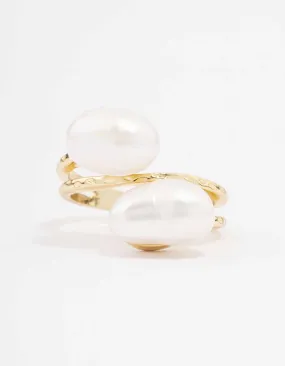 Gold Plated Double Pearl Wrapped Ring