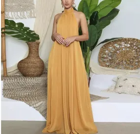 Halterneck wide leg jumpsuit in yellow