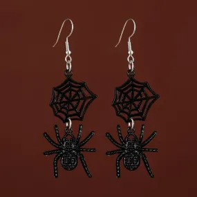 Hanging Black Spider Drop Halloween Earrings Spider Web Hook Earrings