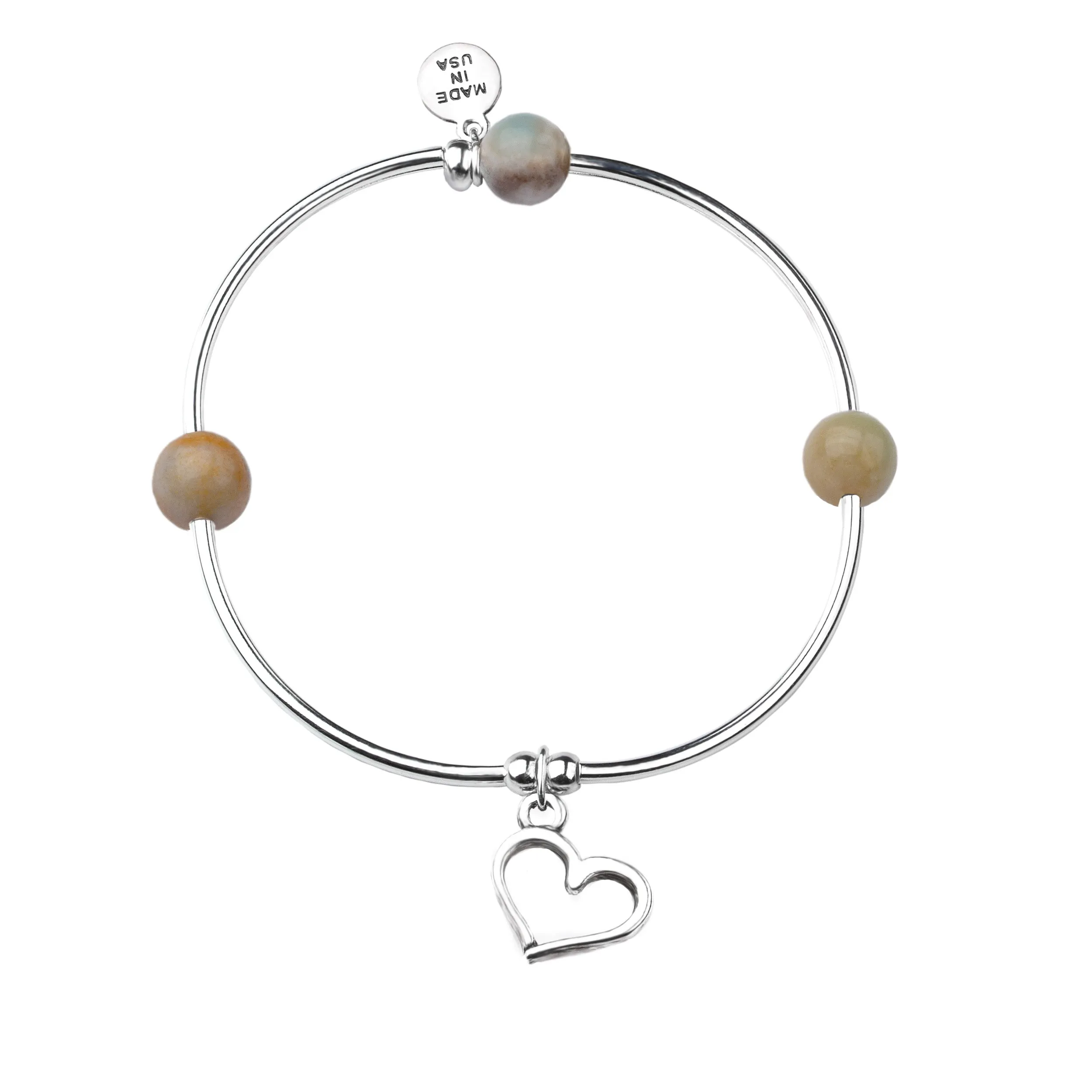 Heart | Soft Bangle Charm Bracelet | Amazonite