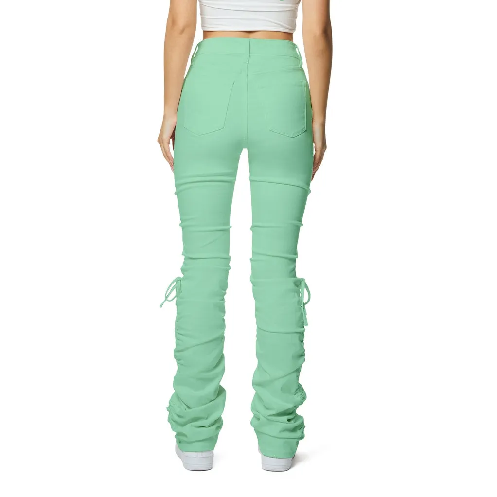 High Rise Strap Bootcut Twill Pants - Mint