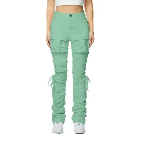 High Rise Strap Bootcut Twill Pants - Mint