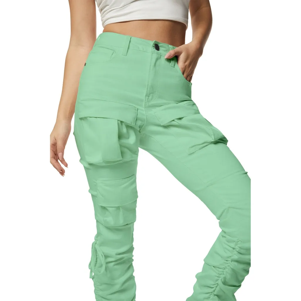 High Rise Strap Bootcut Twill Pants - Mint