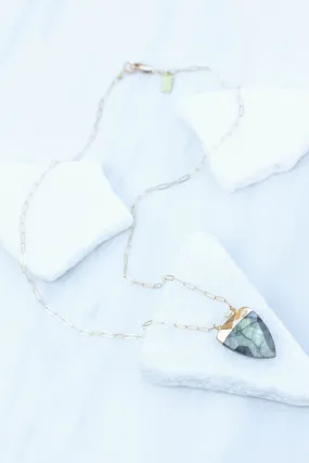 Labradorite armored shield chain necklace