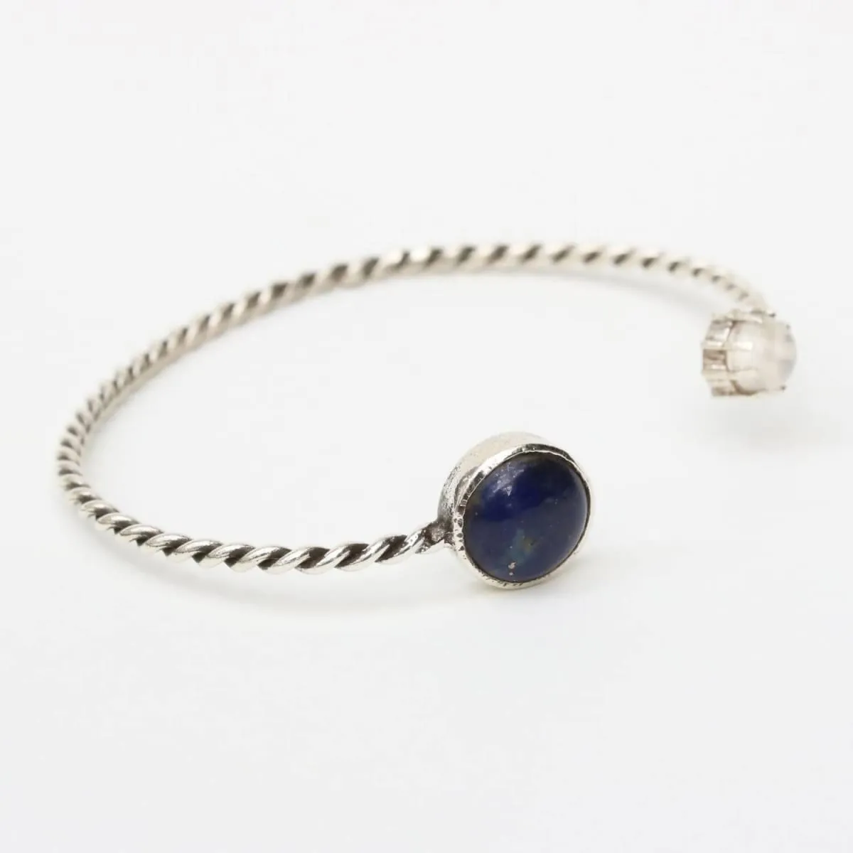 Lapis lazuli and moonstone gemstones cuff bracelet with sterling silver twist band design/TP