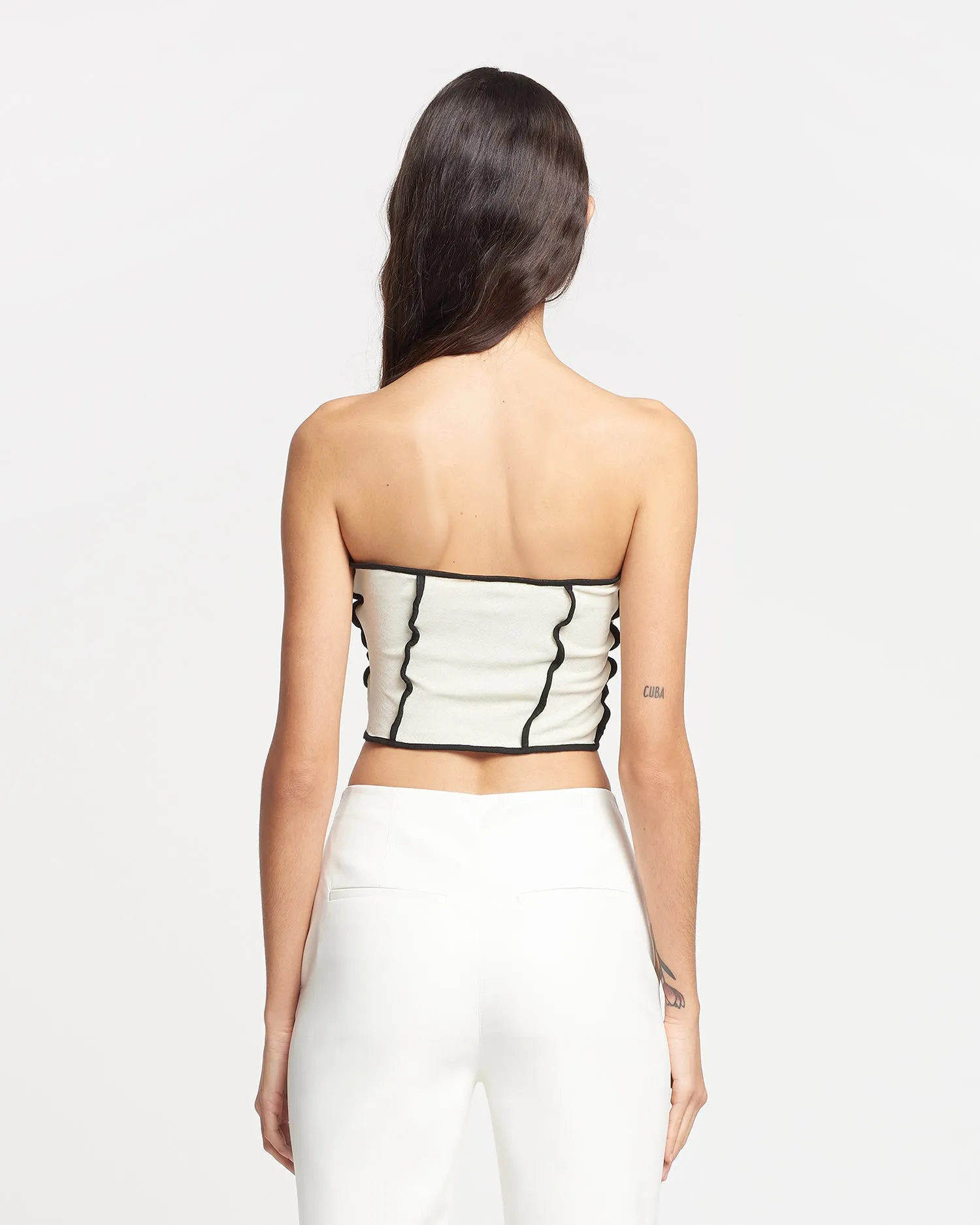 Luisa - Patchwork Mesh-Jersey Tube Top - White wax/Black