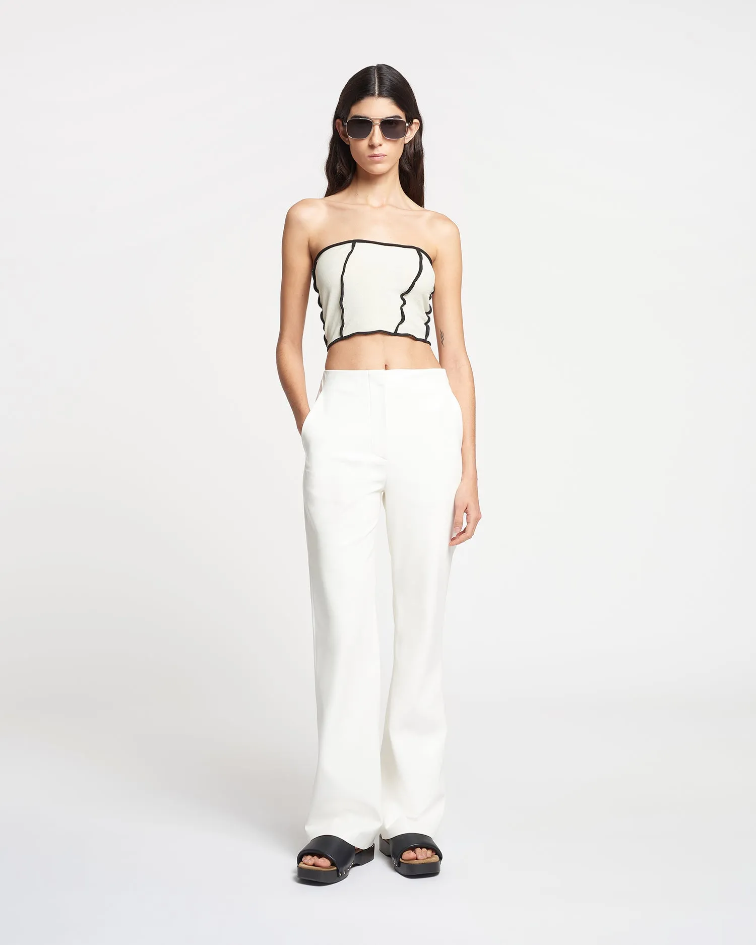 Luisa - Patchwork Mesh-Jersey Tube Top - White wax/Black