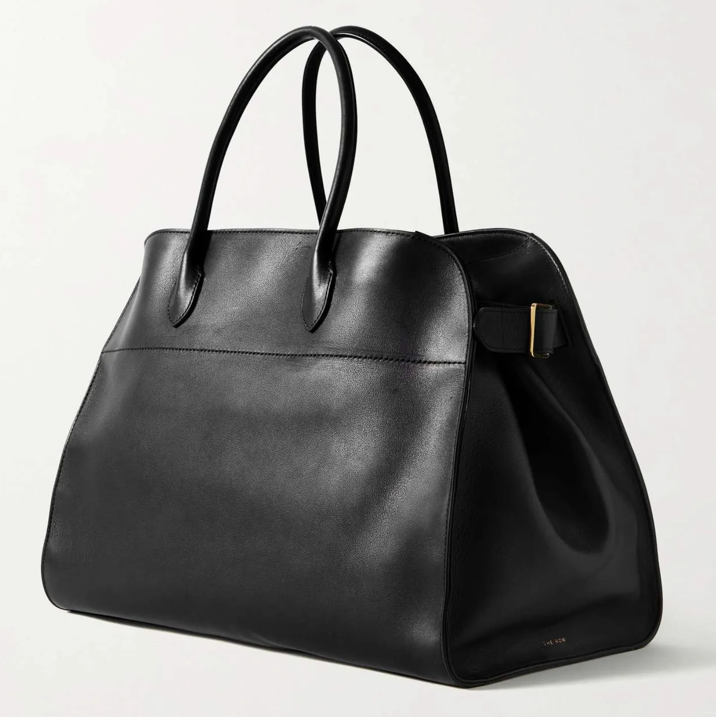 MARGAUX 17 BUCKLED LEATHER TOTE - BLACK