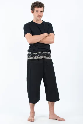 Men's Cropped Fisherman Pants with Pattern Waist Band in Black