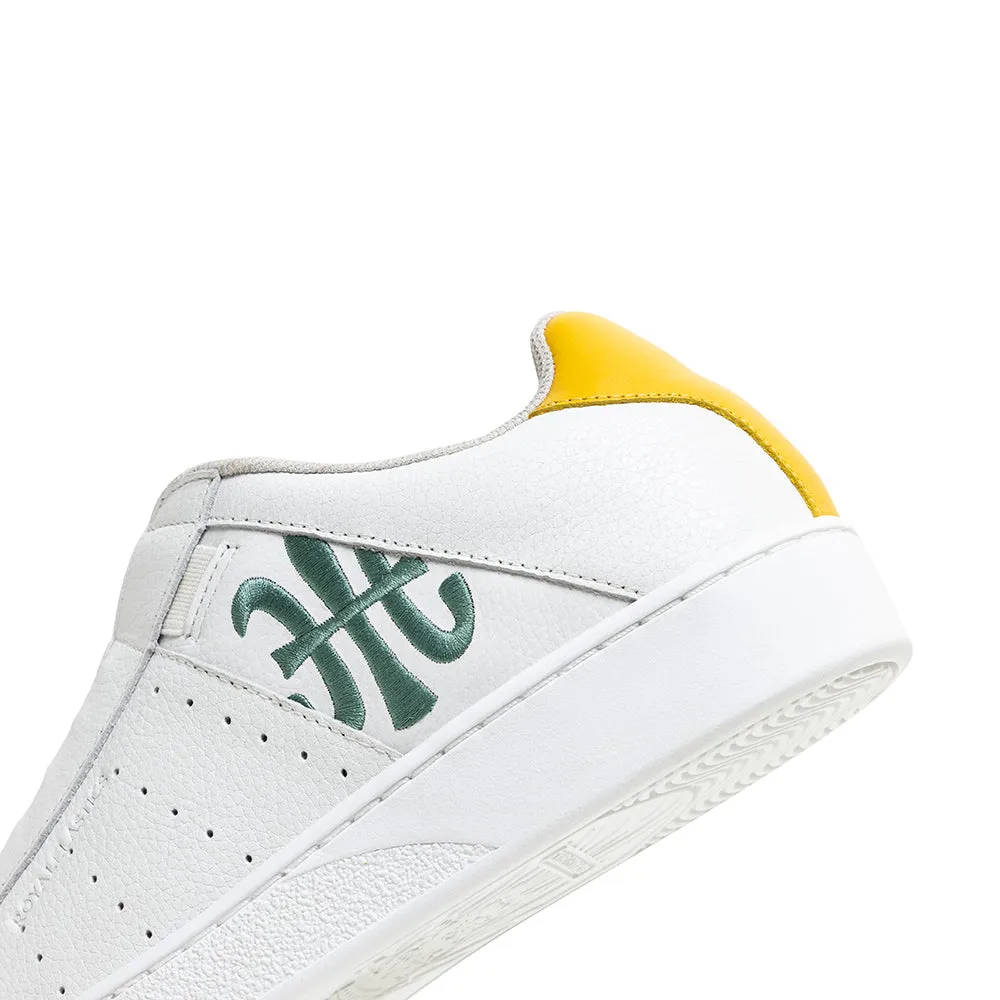 Men's Icon White Green Yellow Logo Leather Sneakers 01922-043