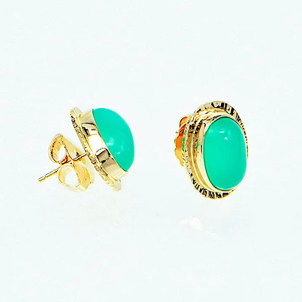 Michael Baksa 14k Yellow Gold Green Chrysoprase Post Earrings