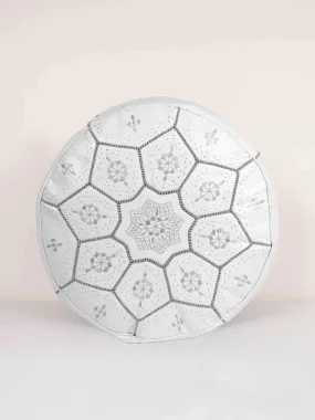 Moroccan Leather Tile Pouffe, White & Grey