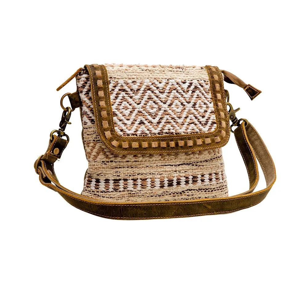 Myra Bag Panchang Canvas, Leather, and Rug Small Crossbody Bag - 10" x 8.5"