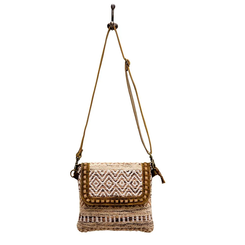 Myra Bag Panchang Canvas, Leather, and Rug Small Crossbody Bag - 10" x 8.5"