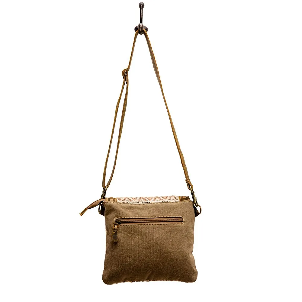 Myra Bag Panchang Canvas, Leather, and Rug Small Crossbody Bag - 10" x 8.5"