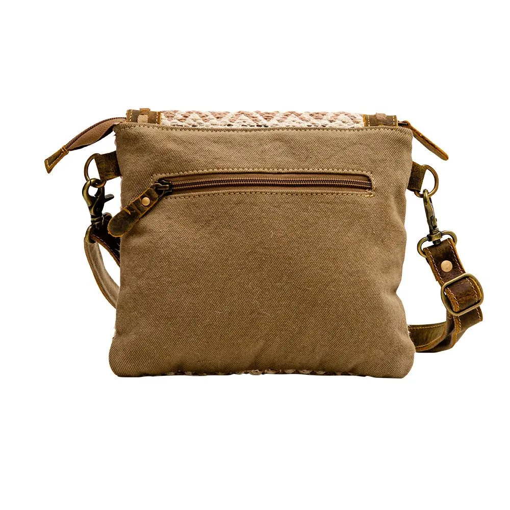 Myra Bag Panchang Canvas, Leather, and Rug Small Crossbody Bag - 10" x 8.5"