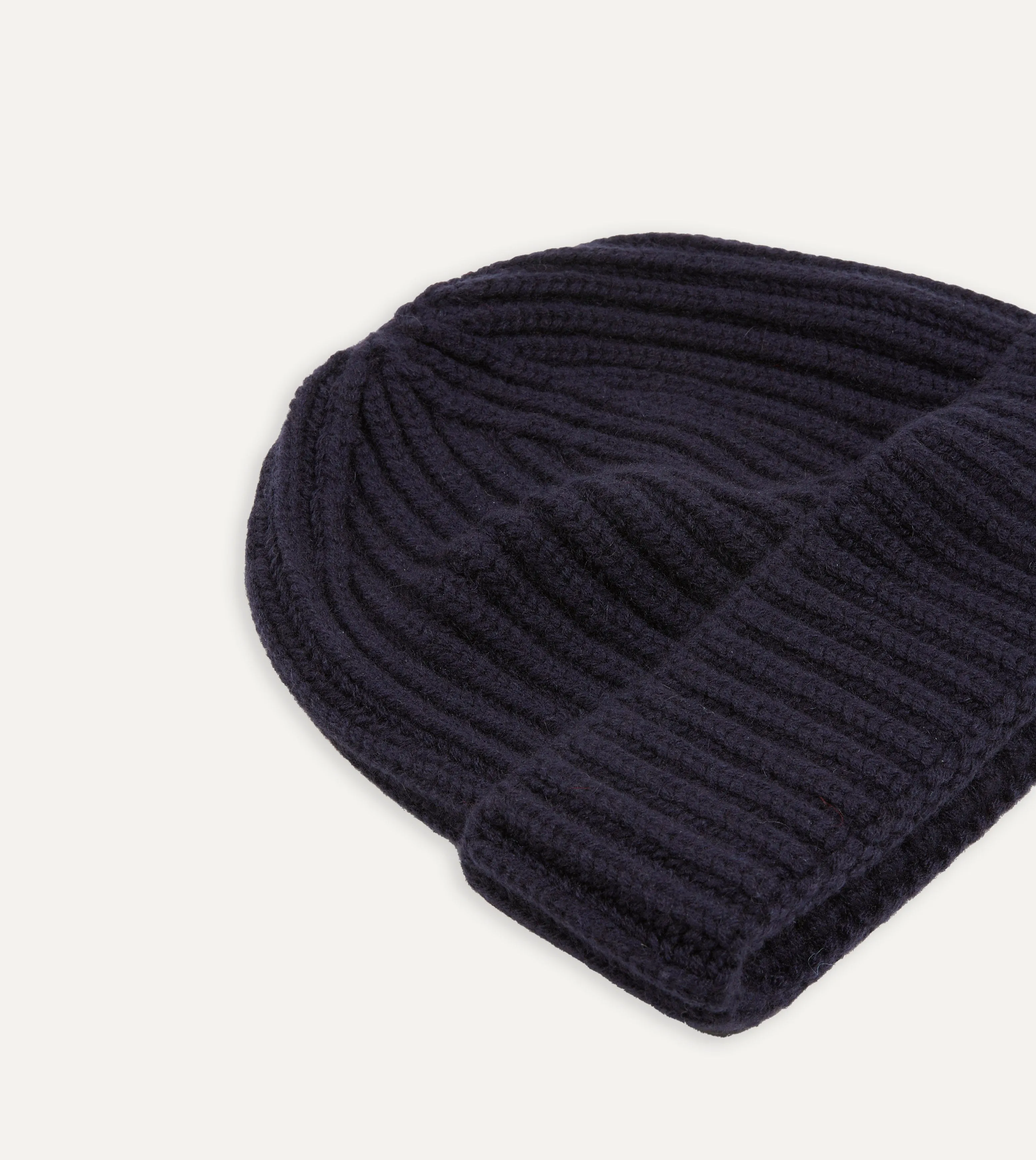 Navy Cashmere Ribbed Knit Cap